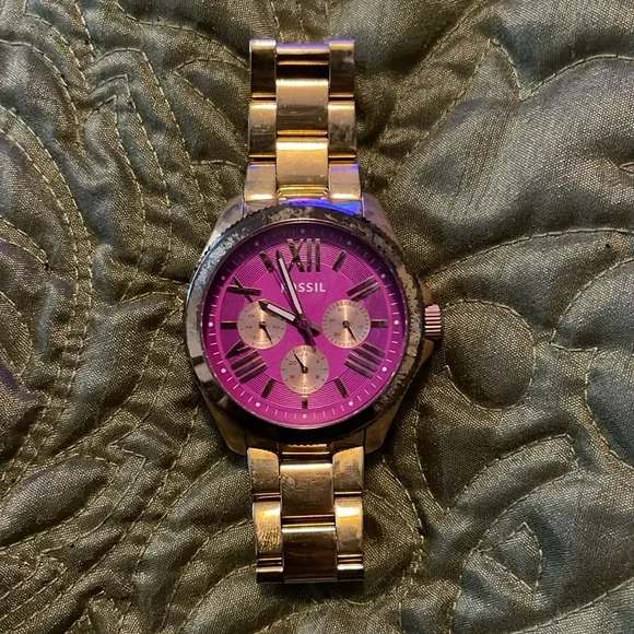 Fossil: Stainless Steel Rose Gold Watch with Hot Pink Face Fossil Riley Women main image 2
